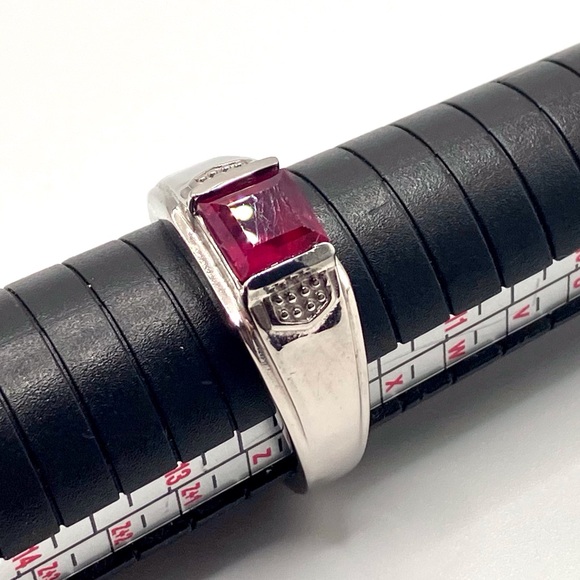 Genuine Ruby Solitaire Men’s Ring in Stainless Steel - Picture 8 of 8